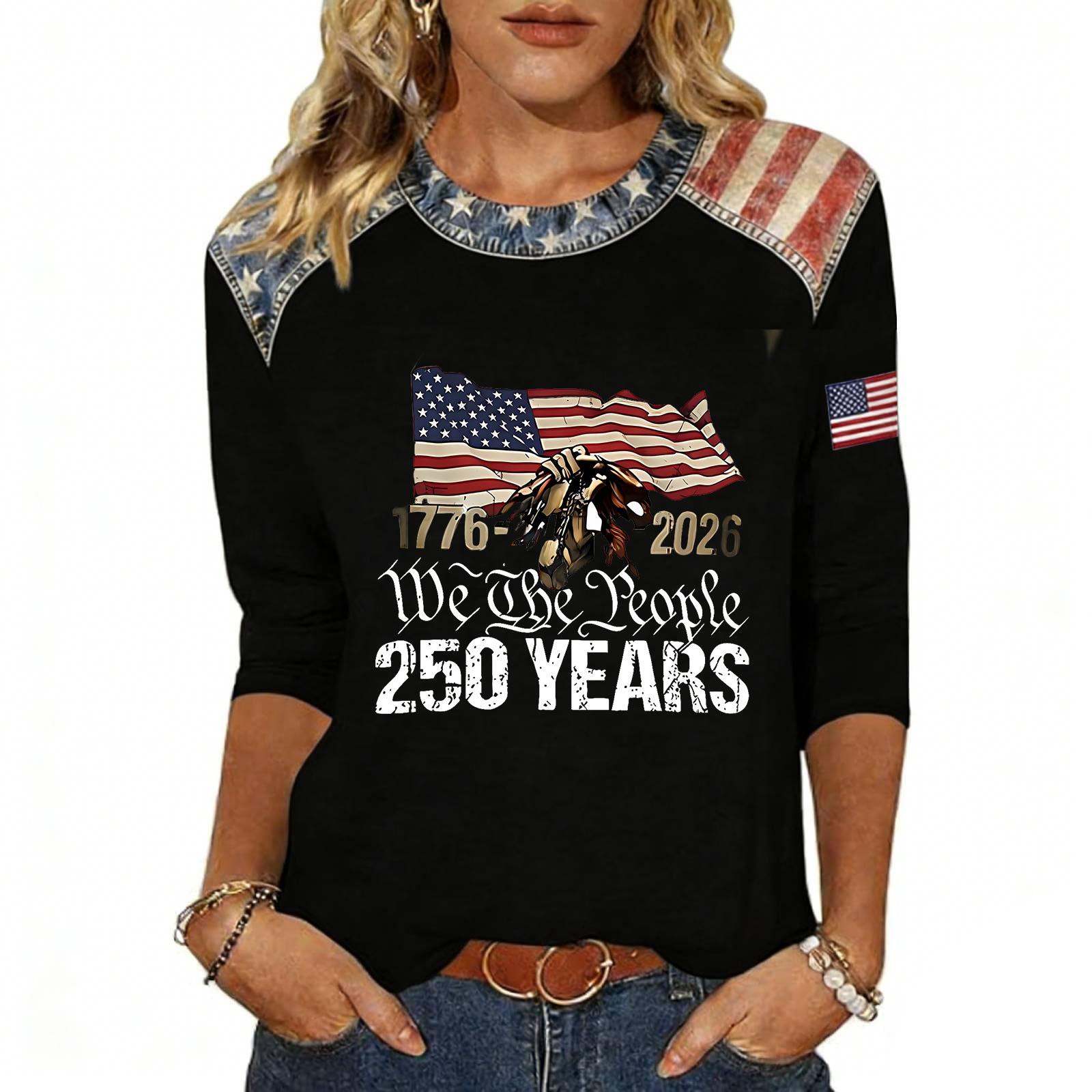 Women s Fashion Casual Independence Day Print Top XL чёрный