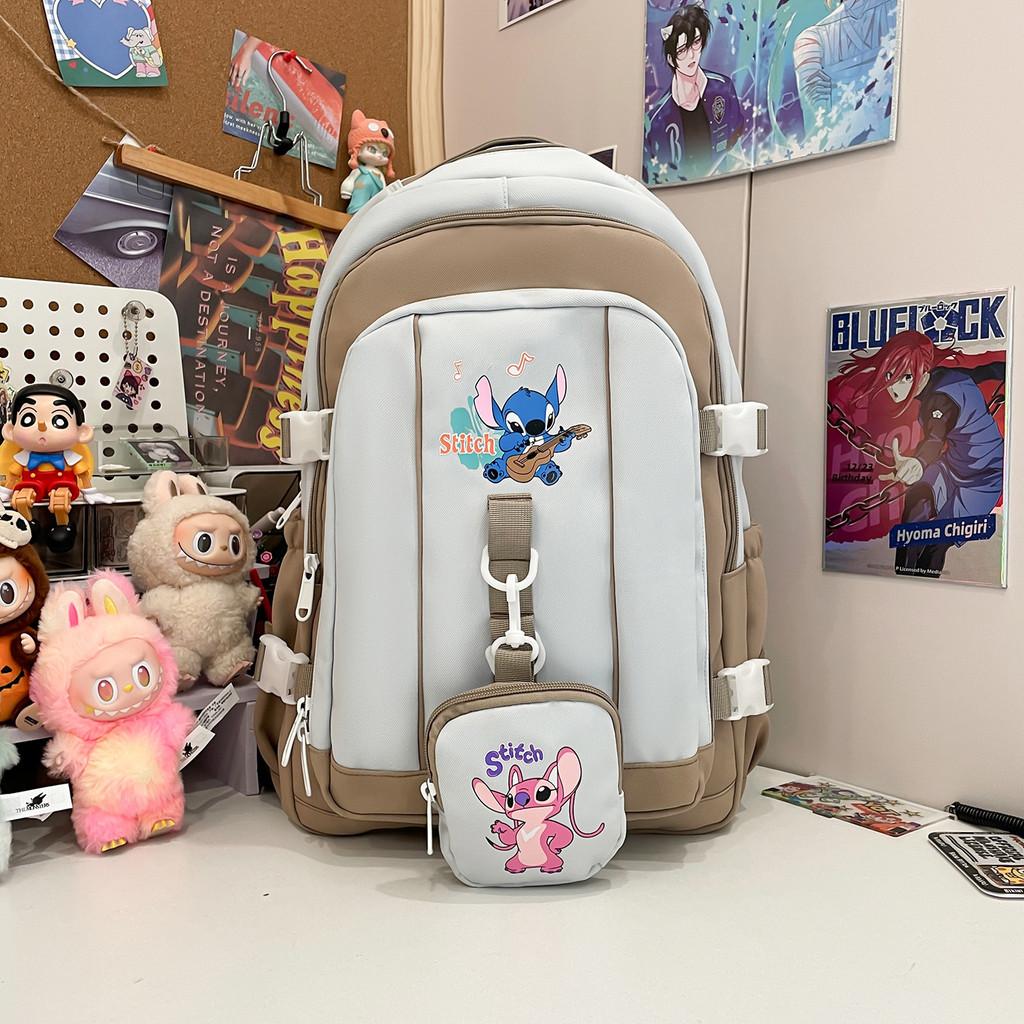 Stitch Pattern Angel School Backpack Anime Design Schoolbag Large Bag Capacity