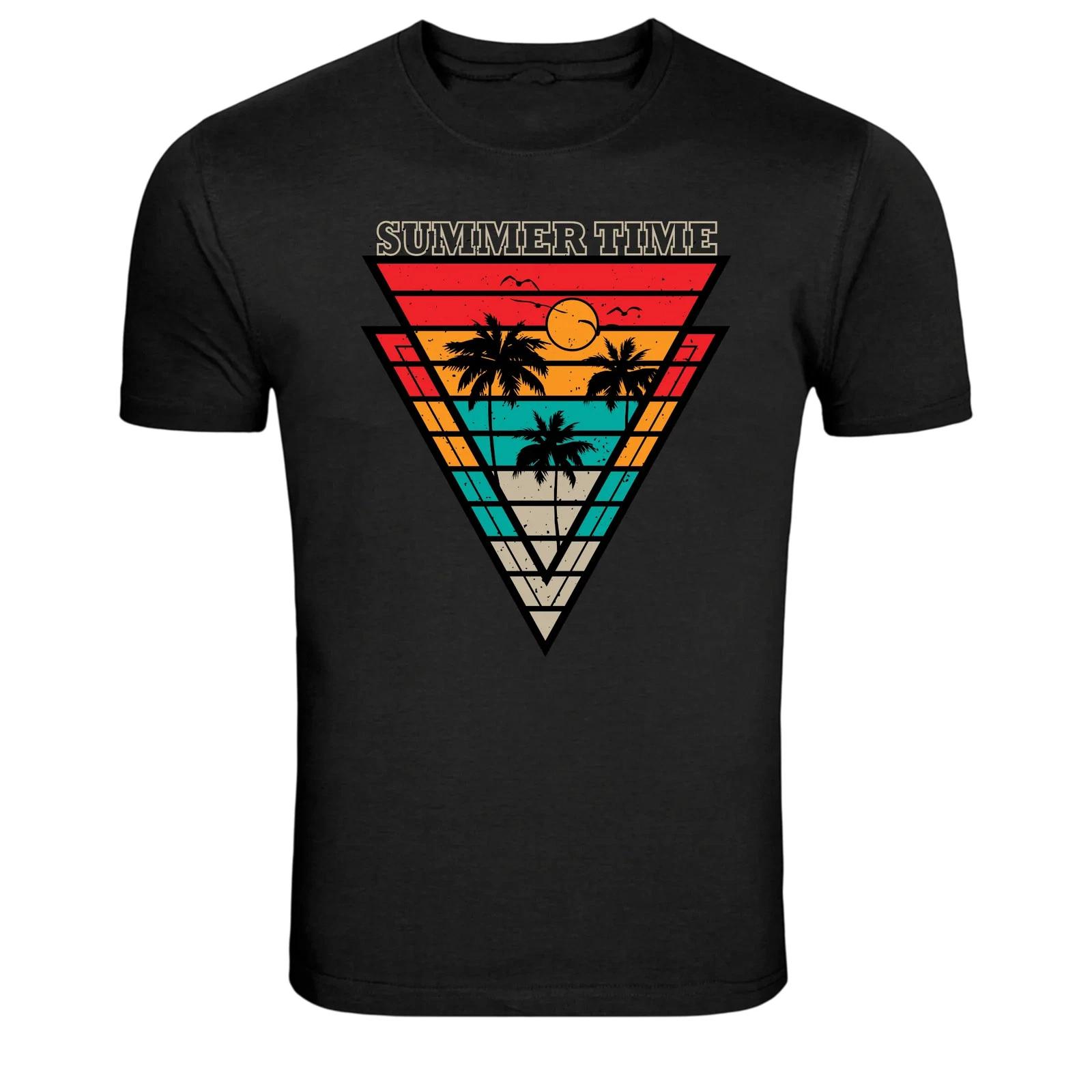 Summer Time Retro Triangle Sunset Palm Trees Graphic T Shirt XXXL