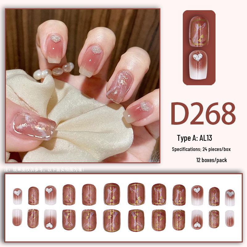 Medium-Length Detachable Manicure Tips: Whitening, Bright Sparkle, Embossed Heart, Blush & Ice Clear Design