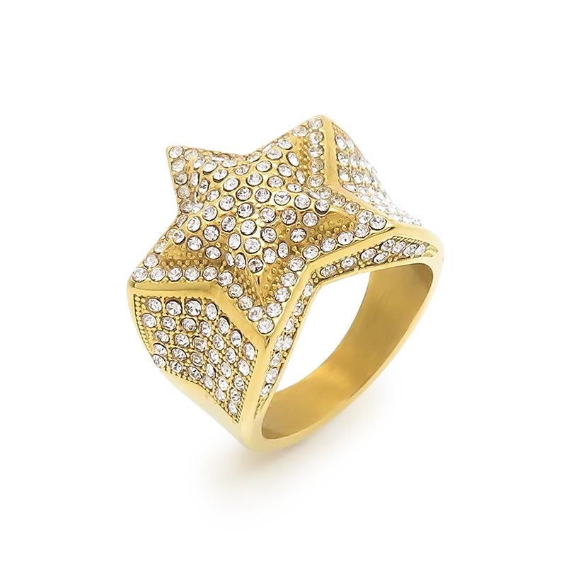 Men's Hip Hop Gold-Plated Pentagram Ring with Zircon