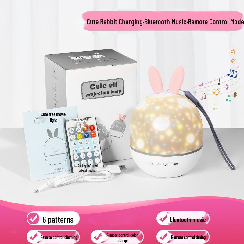 Rabbit Starry Sky Projector Light, Bluetooth Music Night Light, Ideal Birthday Gift