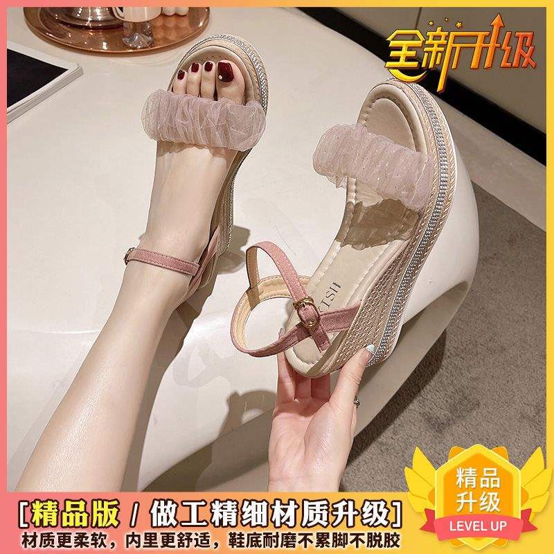 

Niche sandals women s summer 2025 new models with skirts fairy wind word with slope heel thick sole heightening Roman shoes 55