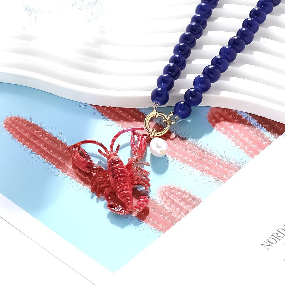 Ocean Style Pendant Necklace Bohemian Beach Vacation Chain Necklace Lobster Bead Necklace  Women