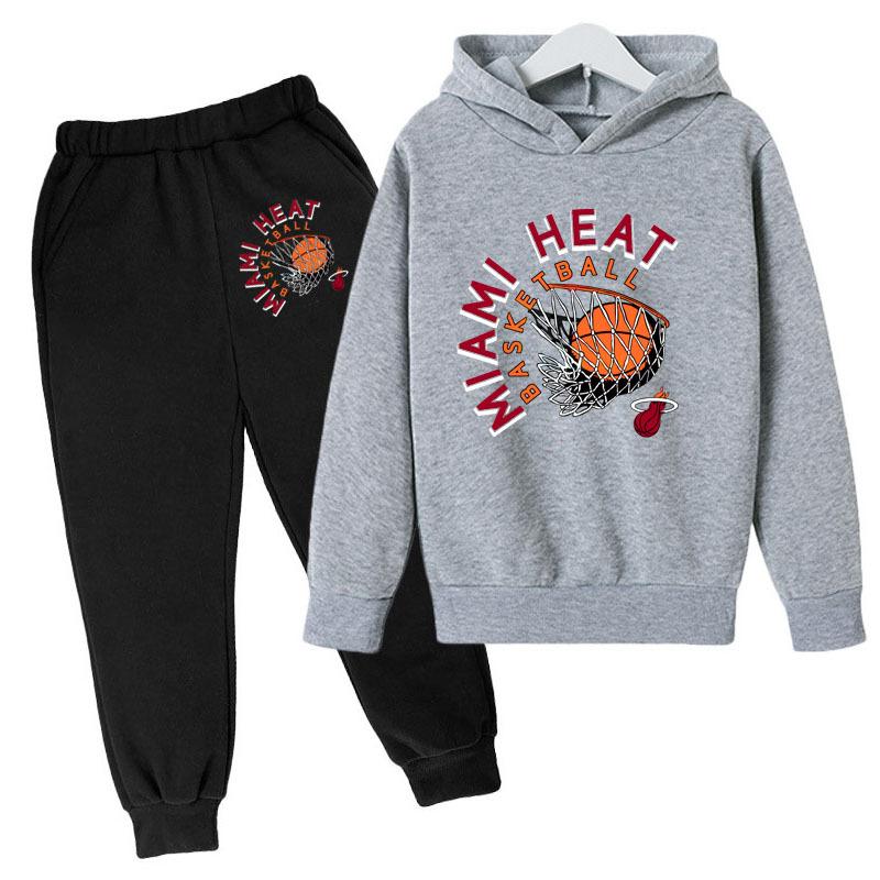 Winter Warm Comfortable Outerwear Set Fashionable Casual Hoodie Basketball Framed Printed Children's Set