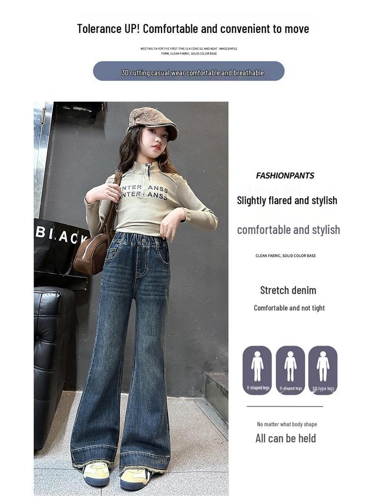 2025 Trendy Embroidered Flare Jeans for Big Girls