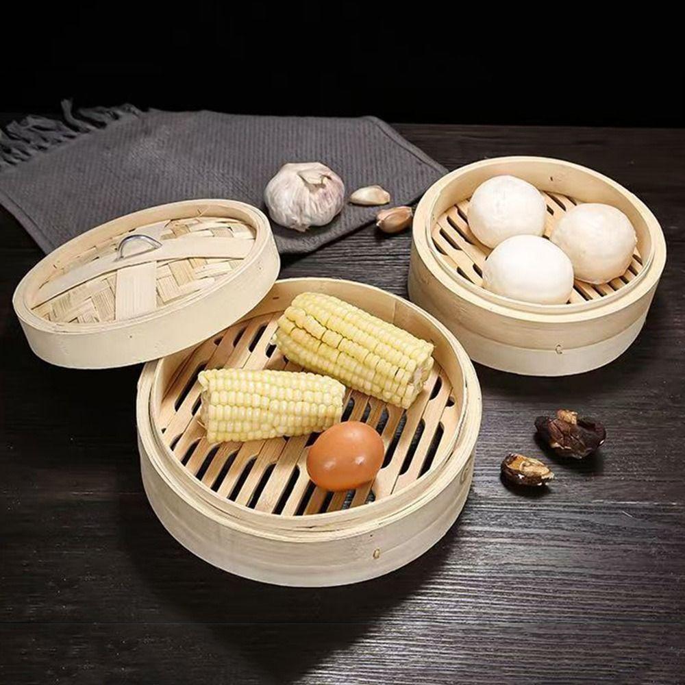 New Handmade Bamboo Steamer Stackable Large Capacity Steamer Basket with Lid Kitchen Cookware Cook Sticky Rice