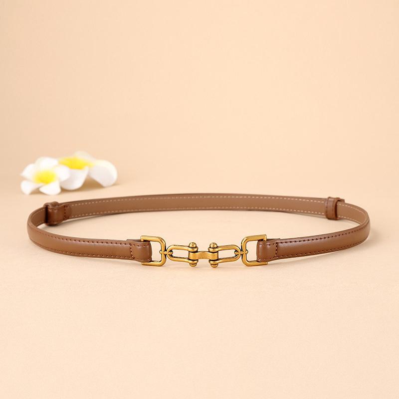 

Korean Style Cowhide Thin Belt for Women, Fashionable Dress Decorative Waist Chain, Versatile Suit Waist Belt 98cm