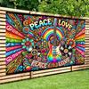Lebendiger Psychedelischer Peace Love Wandteppich, Hippie Musik Wanddekoration mit Gitarre & Regenbogen für Schlafzimmer