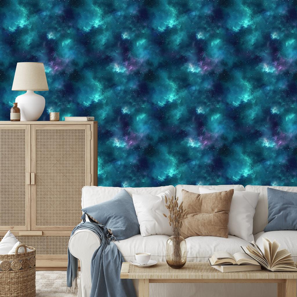 Watercolor Galaxy Wallpaper Turquoise and Navy Blue, Navy Blue Background 50x1000