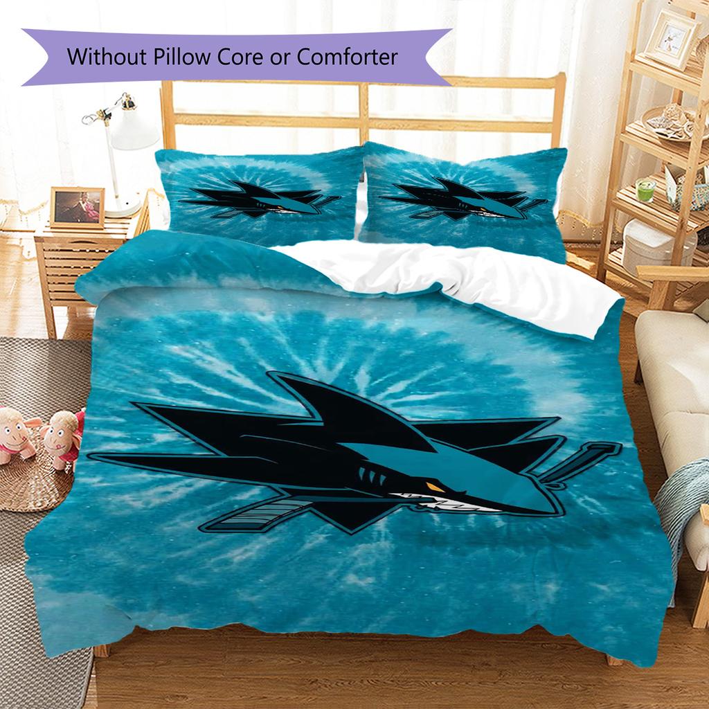 Set Biancheria da Letto con Fantasia San Jose Sharks Copripiumino Federa Decorazione per la Casa Regalo (1 * copripiumino + 2 * federa, senza nucleo)