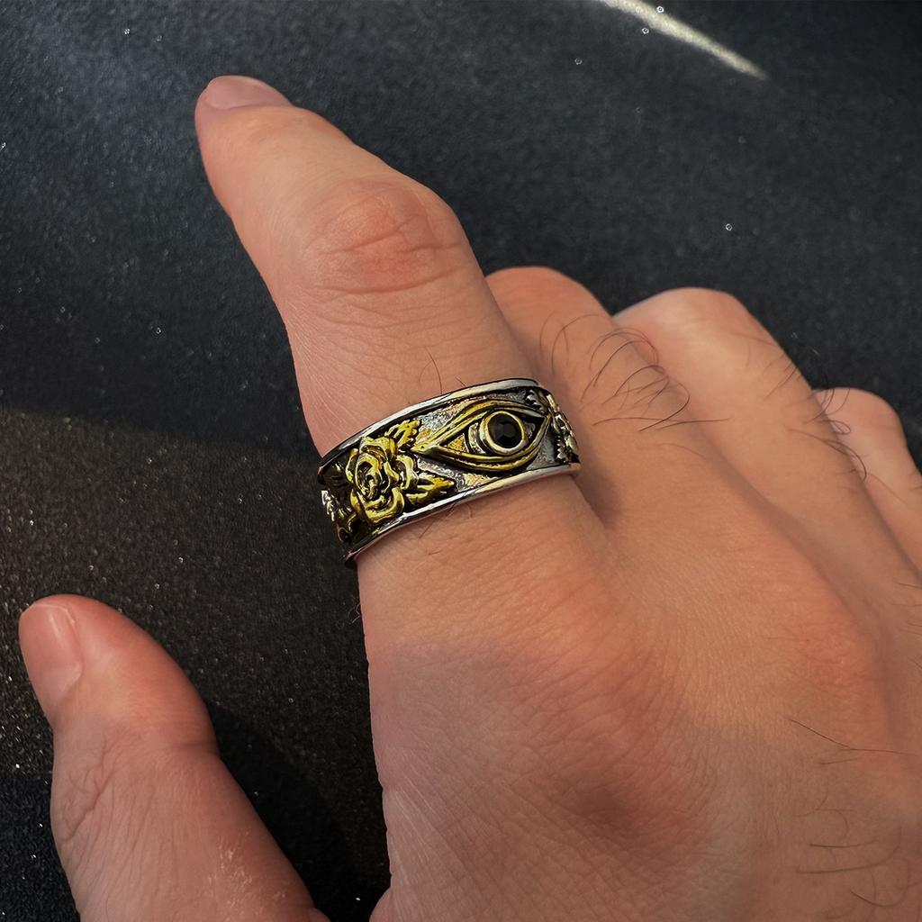 Anel Aberto Ajustável Retro Olho de Hórus Rosa Punk Gótico Místico Para Homens Mulheres Zircônia Acessórios Vintage Unissex Presente