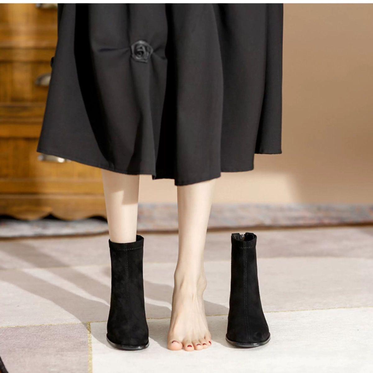 

Women s Suede Chunky Heel Ankle Boots - Retro Mid-Calf, Elastic Slimming, Square Toe, Autumn/Winter Fashion Size 35