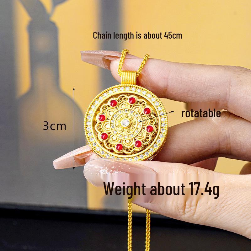 Vintage Vietnam Sand Gold Rotating Tag Pendant with Inlaid Diamond - Non-Fading Long-lasting Jewelry