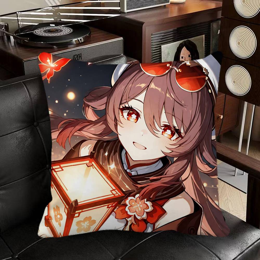 Hu Tao Genshin Impact Game Pillow Case Square Pillow Bedroom Sofa Leisure Comfort Cushion Car Home Decoration