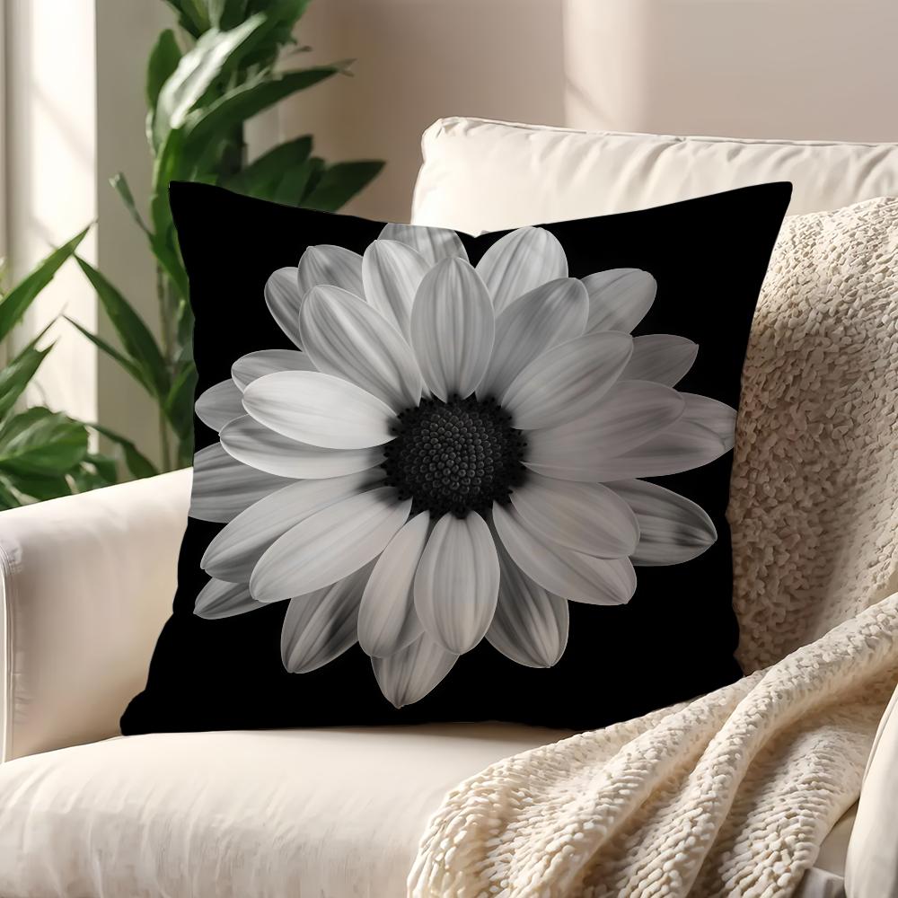 Black White Flowers Cushion Cover For Pillow Printing Sofa Decoration Home Car Room Coffee Shop Office Nordic Simplicity