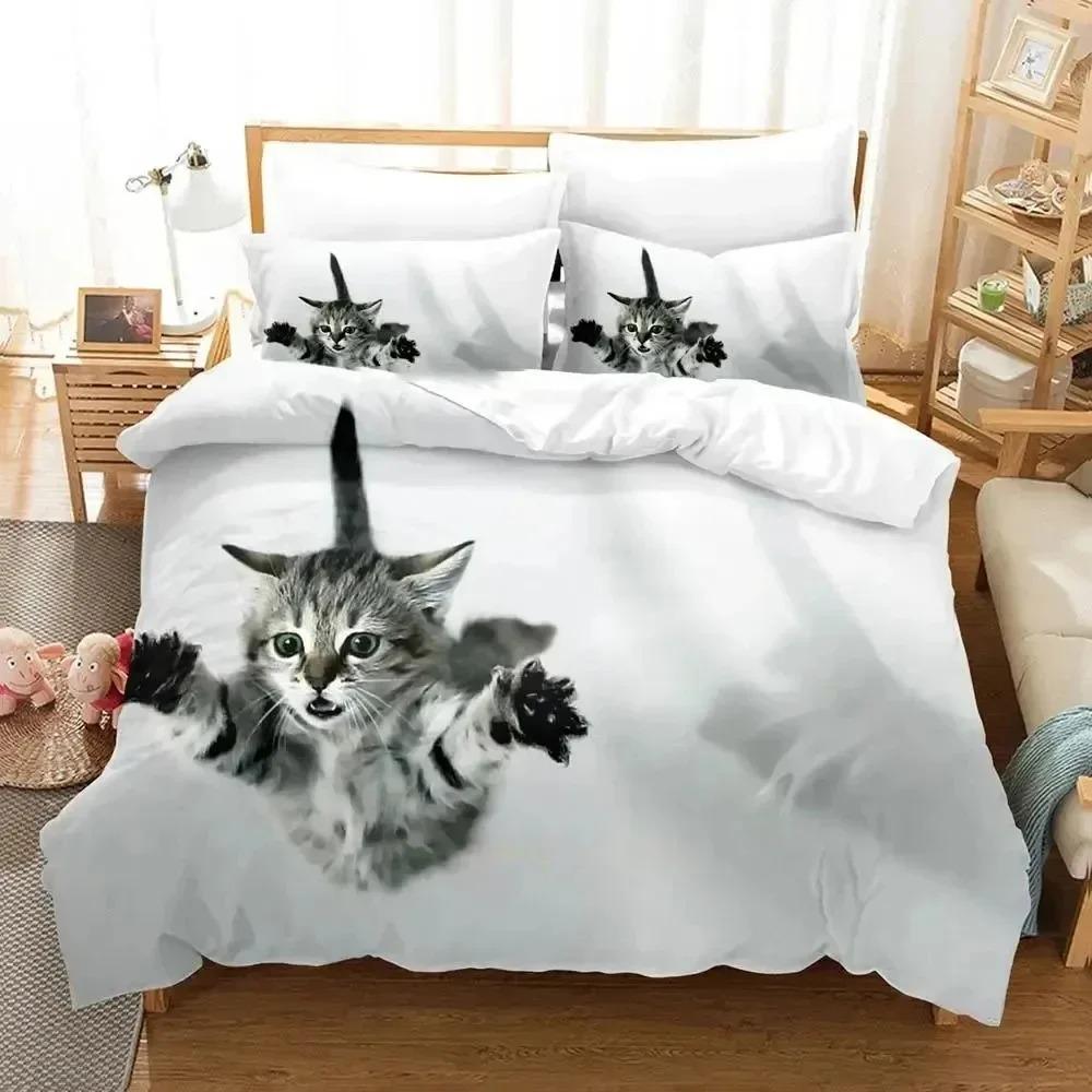 Anime Cute Artistic Cat Bedding Set Duvet Cover Bed Set Quilt Cover Pillowcase Comforter King Queen Size Boys Adult Bedding Set