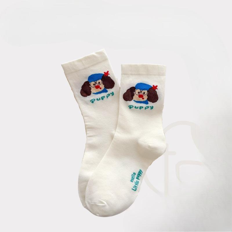 Women's Mid-calf Socks, Pure Cotton Spring and Autumn Thin Pile Socks, Trendy Socks, Cotton Socks, Summer Cartoon Striped Dachshund