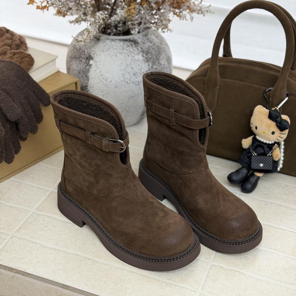 Leather Thick-soled Martin Boots Women's New Winter Fashion Versatile Lightweight Soft-soled Casual Velvet Short Boots