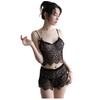 Sex Underwear Sexy Lace Hollow Eyelashes Suspender Perspective Three-point Split Home Two-piece Set