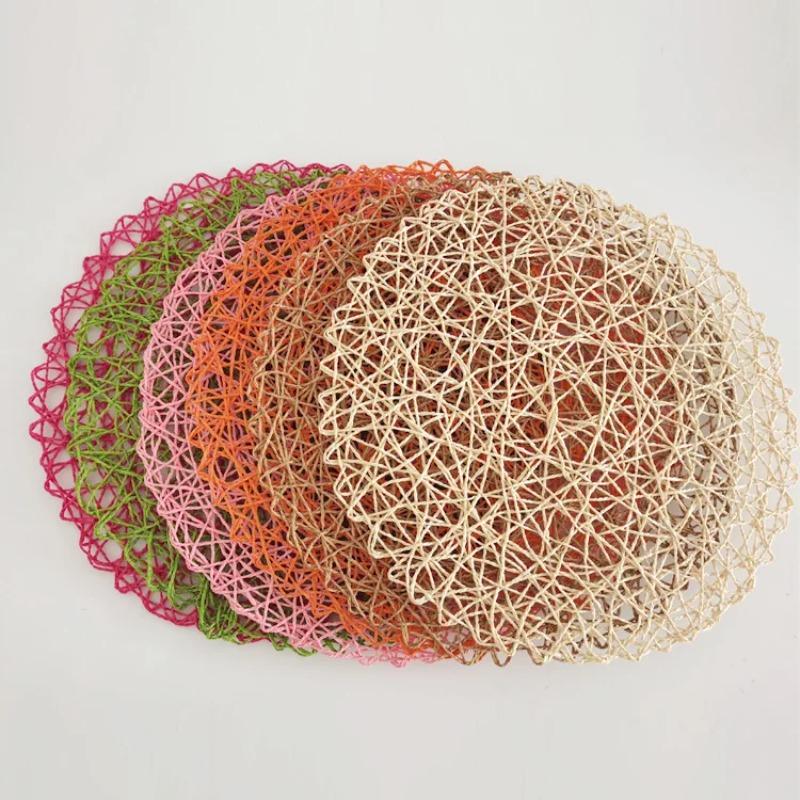 Round Paper Woven Placemats Wood Heat Resistant Rattan Brown Paper Straw for Dining Party Wedding