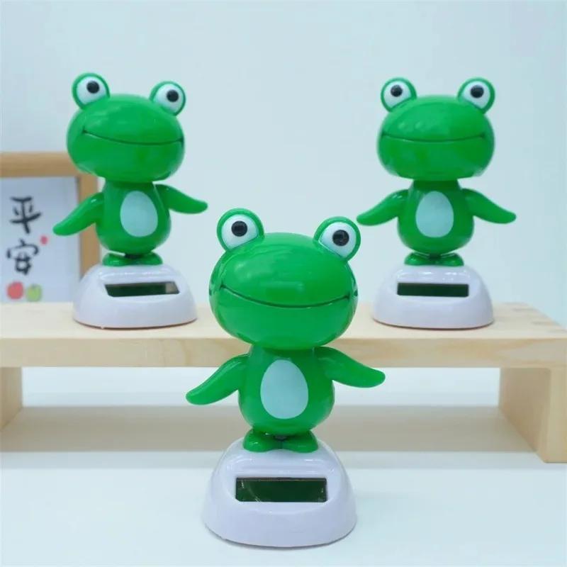 1-10PCS Cute Solar Powered Frog Car Dashboard Decor Animal Figurine Gift for Women Men Auto Interior Ornament Fun Desk Toy