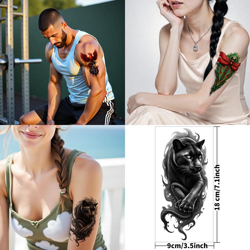 3pcs Temporary Tattoo Rabbit Colorful Realism Jellyfish Panther Waterproof Long-lasting Body Stickers Fox For Men Shoulders