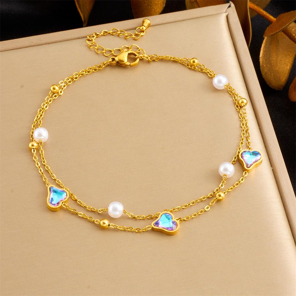 Fashion Beach Colorful Geometric Rhinestone Butterfly Heart Chain Anklet, Simple and Versatile