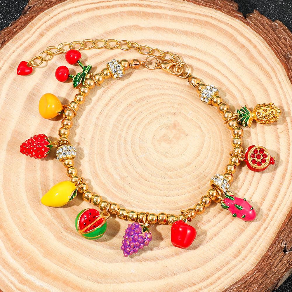 Fruit Charm Bracelet With Zinc Alloy Beads For Women And Men