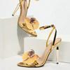 Strange Style Metal High Heels Ladies Orchid Flowers Narrow Open Toe Ankle Strap Sandals Women Party Dress Shoes