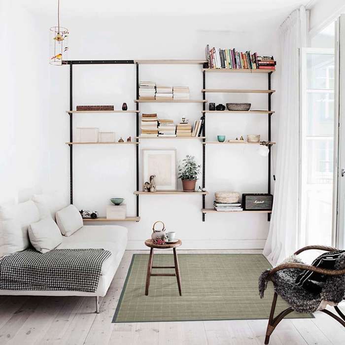 Tapis salon en bambou gris vert 135x190cm