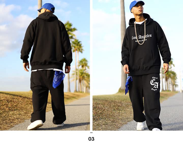 Ace Flag Los Angeles Long Sleeve Hoodie and Oversized Size XL Men's Pile-Lined Sweatpants, Silhouette, White, (2L/LL), AF-SE-PA-015