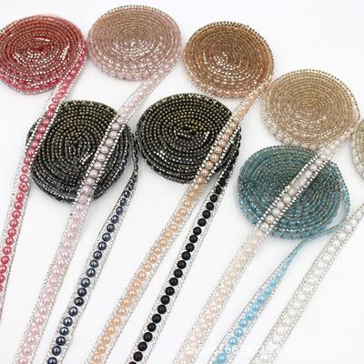 3 Yard Ceramic Pearl Rhinestone Trim Ribbon Rhinestone Chain For DIY Shoes Bags Clothing Jewelry Appliques Accessories