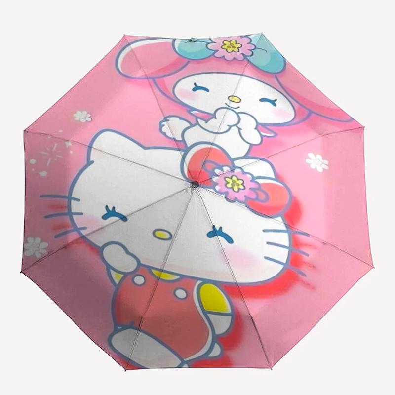 1pc Hello Kitty My Melody Automatic Folding Umbrella - Portable 3-Fold Design with 8-Bone Iron Frame, Perfect for Outdoor Use, Festive Gifts, Travel,
