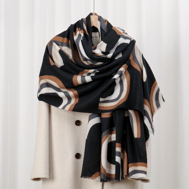 Pirate ship skin-friendly velvet new autumn and winter skin-friendly and warm imitation cashmere printed scarf versatile shawl