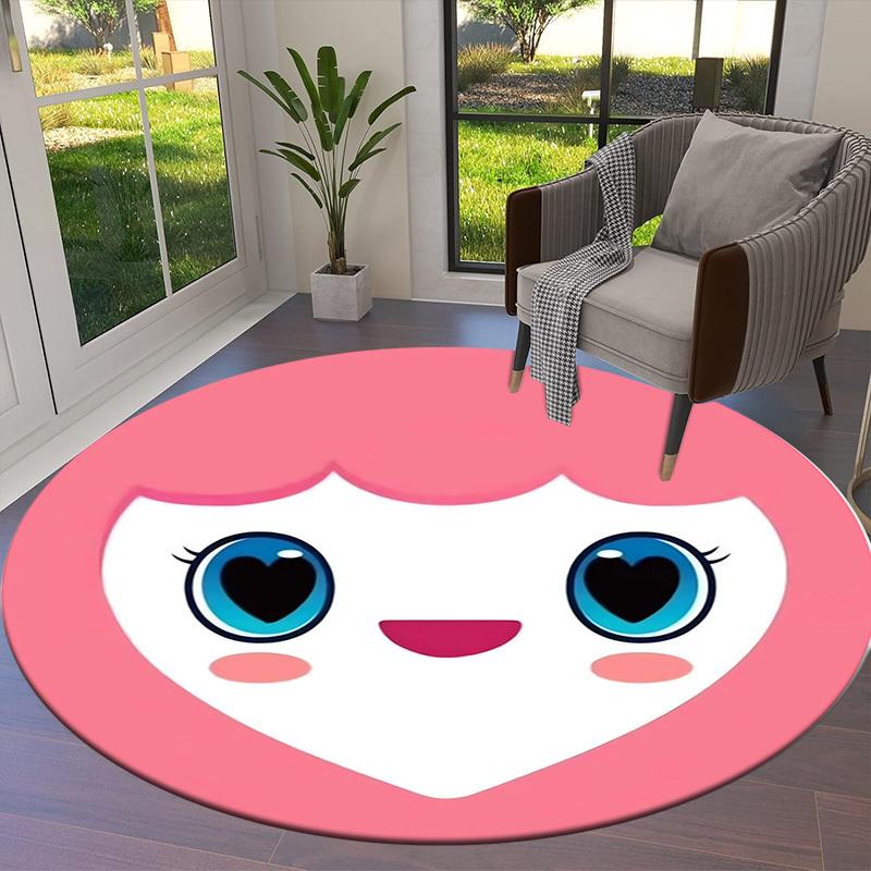 1pc Heart-shaped character with pink hair and blue eyes. Round carpet, Made of Polyester,Perfect for Decorating Office Chairs, Living Rooms,fplt310