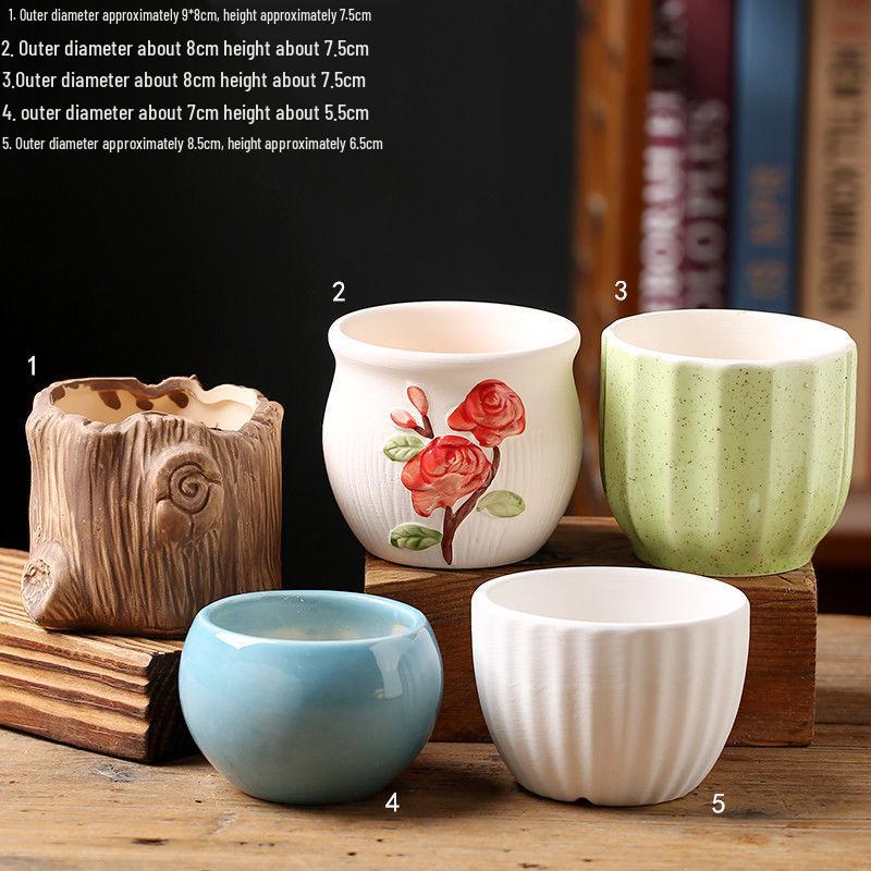 Breathable Ceramic Indoor Succulent Planter Set - Creative Small Flower Pots