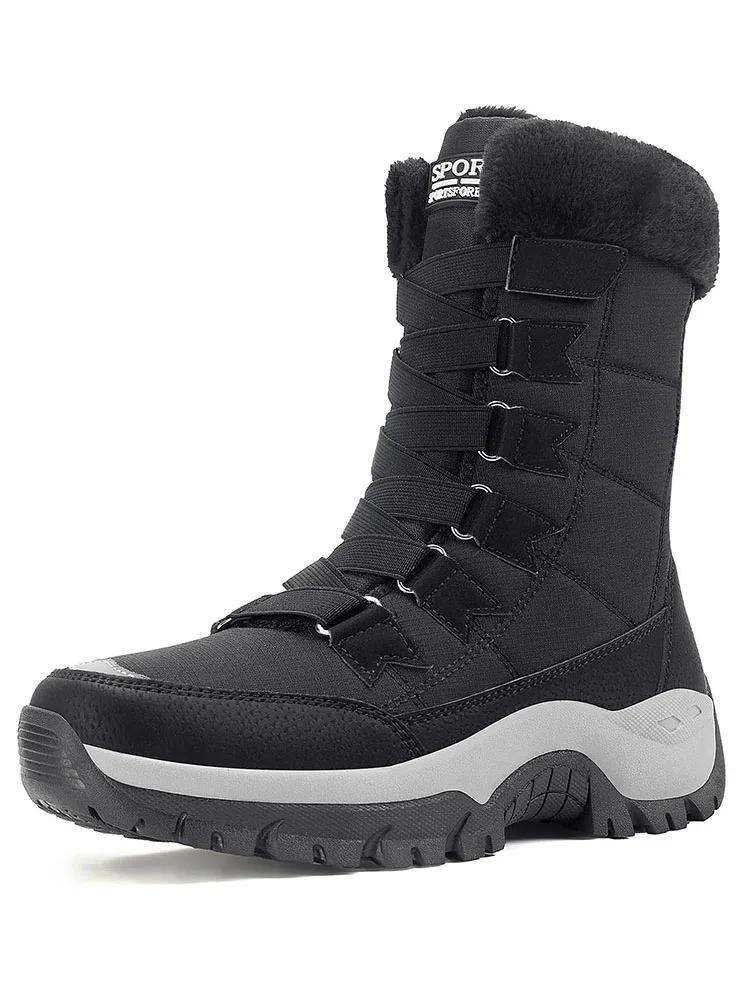 

Brand Hiking Boots Women Thigh High Boots Snow Boot Women Platform Shoes Plush Keep Warm Winter Non-slip Shoes Ankle Boots 36