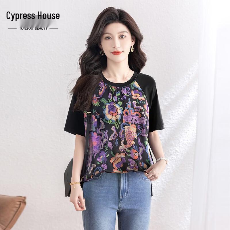 Women s Printed Round Neck Short Sleeve T-Shirt M