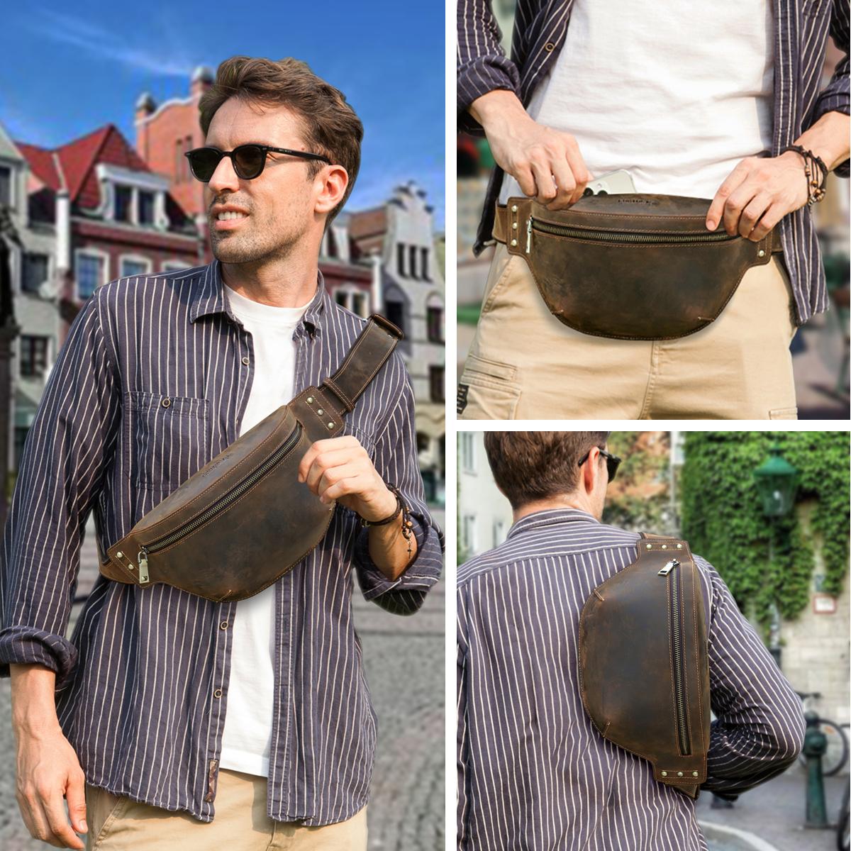 Мужская поясная сумка CONTACT S из натуральной кожи — фото 7