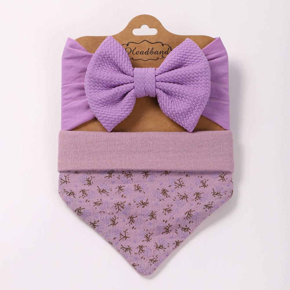 Baby bib hair accessory set gift bow solid color headband polka dot cotton drool towel children's feeding accessories