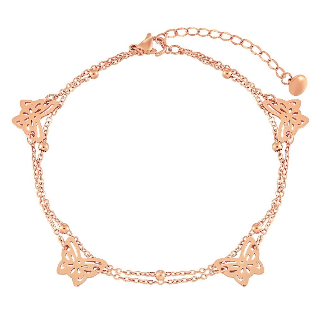 Korean INS-Style Double-Layer Butterfly Anklet for Women, Personalized Titanium Steel Gold-Plated Summer Design