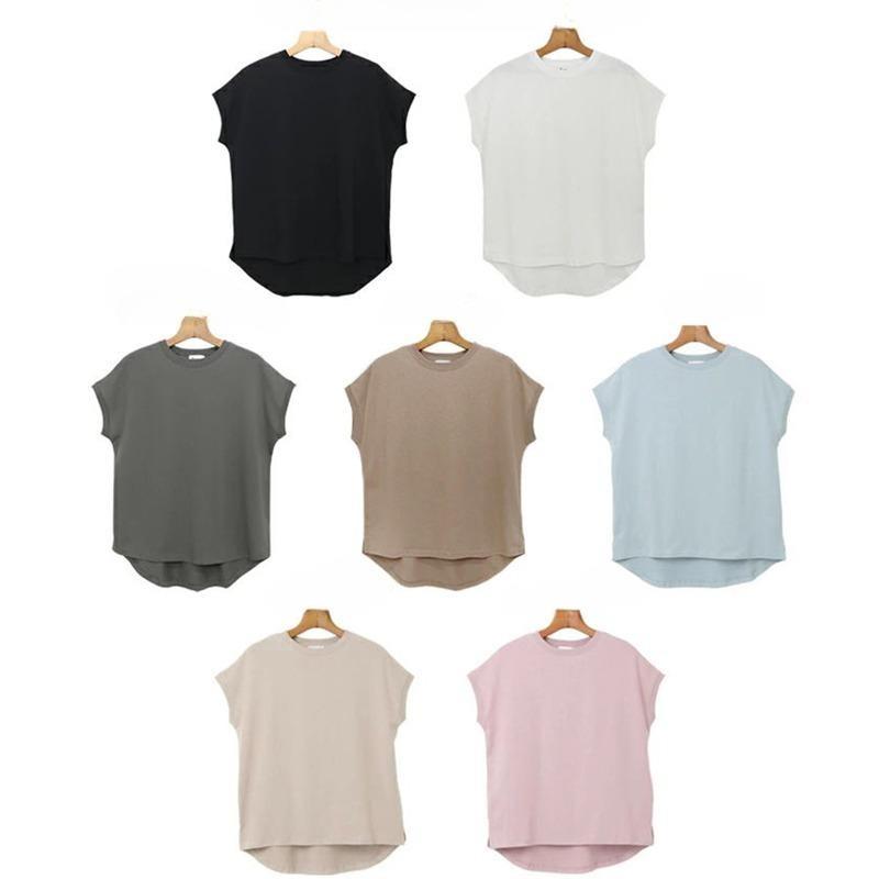 Fashion Elegant Loose Casual Women T Shirts Summer New Short Sleeve Round Neck Cotton T-shirt Women's Tops Simple Slim Solid Female Tee 3477