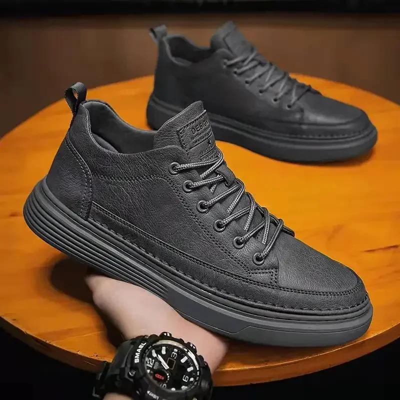 Fashion New PU Leather Men Loafers Fashion Men's Casual Shoes Comfortable Non-slip Sneakers 2024 Ankle Vulcanized Shoes Zapatos Hombre