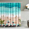 Beach Life Shower Curtain With Umbrellas, Beachgoers Palm Trees Blue Oceans Orange Sand Waterproof Fabric For Bathroom Decoratio