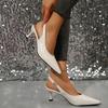 Comemore 2025 New Pumps Elegant Women Heeled Shoes Buckle Strap Female Pointed Toe Slingbacks Ladies High Heels Sandals