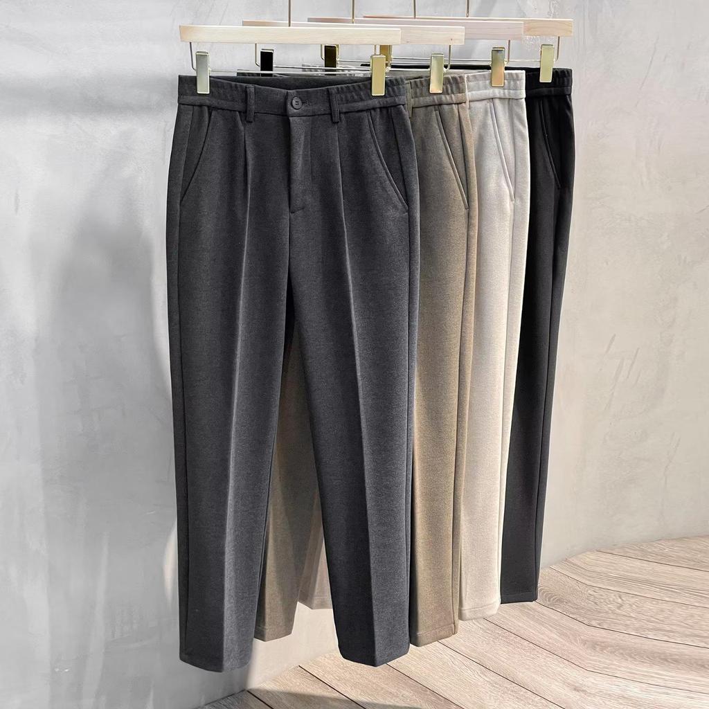 Men's Slim Fit Wool Trousers - Business Casual Nine-Point Style for Spring, Autumn, and Winter