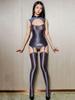 Sexy Women Satin Smooth Hollow Out Bodysuit Glossy Shiny Crotchless Tight See Through Leotard Garter With Stockings Pole Dance