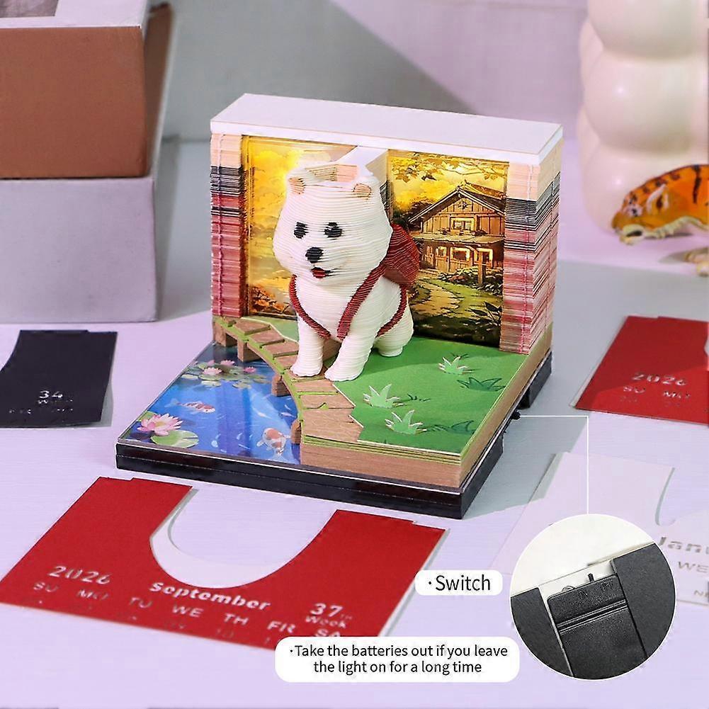 Tear Away Desk Calendar Decor 2026 Time Piece Calendar 2026 Led Light 3D Dog