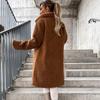 Herbst und Winter Dicke Langarm Revers Damenjacke Plus Size Plüsch Fleece Warme Lange Mäntel Damen Lockere Beiläufige Feste Damenjacken 24959